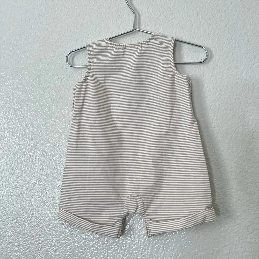 Carter’s Baby Striped Bunny Romper tan white vertical stripe Easter